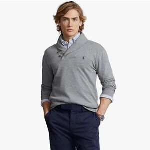 119 RALPH LAUREN Men's Jersey Shawl-Collar Pullover - X-Large, Grey